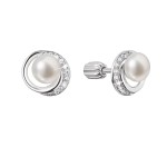 Stříbrné náušnice pecky s kulatou říční perlou a zirkony 21098.1B [0]