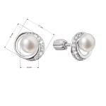 Stříbrné náušnice pecky s kulatou říční perlou a zirkony 21098.1B [1]