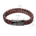 Pánský náramek s pravými kameny tygří oko a koženkovým zapleteným páskem 43022.3 hnědý 20,5cm