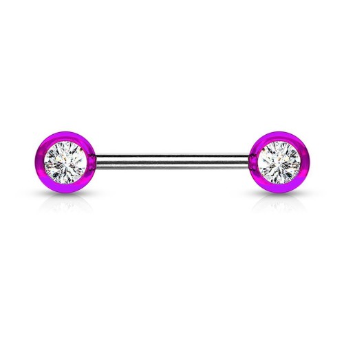 Piercing do bradavky chirurgická ocel se zirkony (fialový)