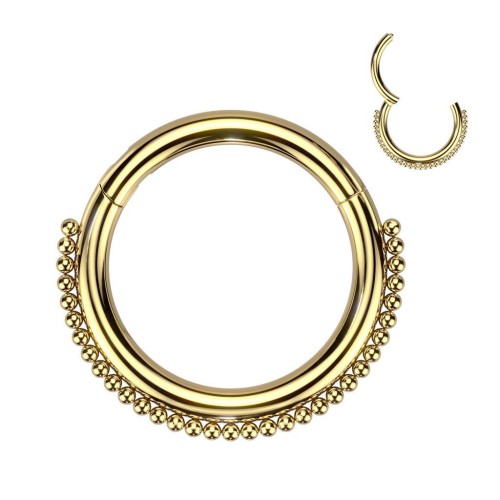 Zlacený piercing segment kruh ozdobný (1,2 x 8 mm)