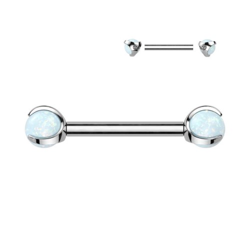Piercing do bradavky z titanu s opálovými kuličkami (bílý)