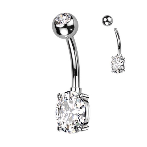 Piercing do pupíku s oválným kamenem (čirý)