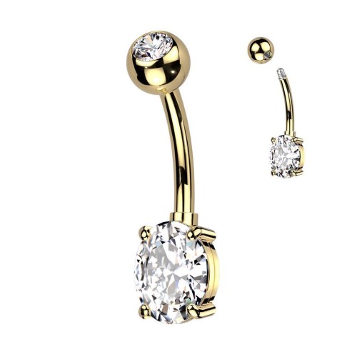 Zlacený piercing do pupíku s oválným kamenem