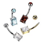 Piercing do pupíku s obdélným kamenem (tyrkysový)