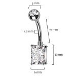 Zlacený piercing do pupíku s obdélným kamenem