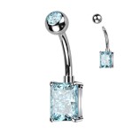 Zlacený piercing do pupíku s obdélným kamenem