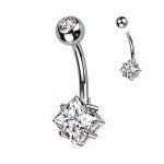 Piercing do pupíku s čtvercovým kamenem (čirý)