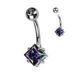 Piercing do pupíku s čtvercovým kamenem (čirý)