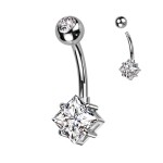 Piercing do pupíku s čtvercovým kamenem (čirý)