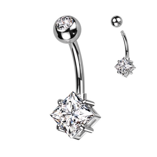 Piercing do pupíku s čtvercovým kamenem (čirý)