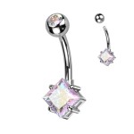 Piercing do pupíku s čtvercovým kamenem (duhový)