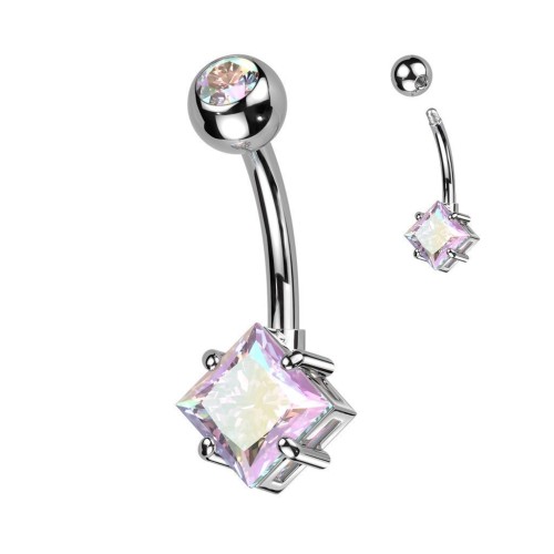 Piercing do pupíku s čtvercovým kamenem (duhový)
