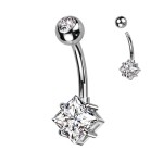 Piercing do pupíku s čtvercovým kamenem (duhový)