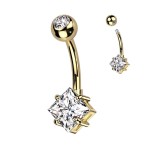 Piercing do pupíku s čtvercovým kamenem (duhový)