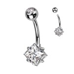 Zlacený piercing do pupíku s čtvercovým kamenem