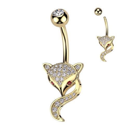Zlacený piercing do pupíku - liška (gold)