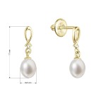 Zlaté 14 karátové náušnice visací s říční perlou a brilianty 91PB00039