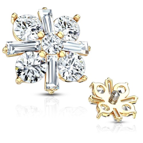 Zlacený microdermal - ozdobná část, čiré zirkony (gold)