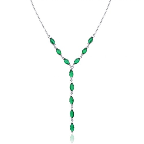 Stříbrný náhrdelník se zelenými zirkony