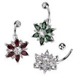 Piercing do pupíku - kytička (čirá/červená)