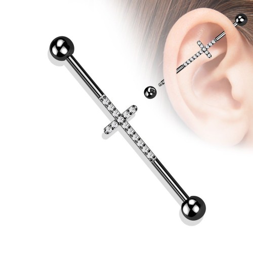 Černý industrial piercing TITAN - kříž