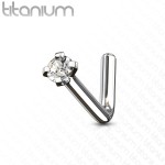 Zahnutý piercing do nosu - titan, čirý kamínek 2 mm