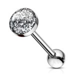 Piercing do jazyku s třpytkami modrými