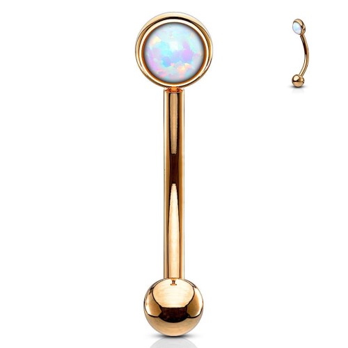 Zlacený piercing do obočí, bílý opál (1,2 x 6 mm)