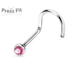 Zahnutý piercing do nosu, zirkon 2 mm (tmavě fialová)
