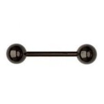Černý piercing do jazyku - činka (1,6 x 14 mm, 5 mm kuličky)