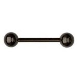 Černý piercing do jazyku - činka (1,6 x 14 mm, 5 mm kuličky)