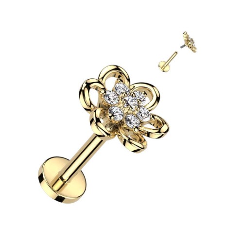 Zlacený piercing do brady - kytička (1,2 x 8 mm)