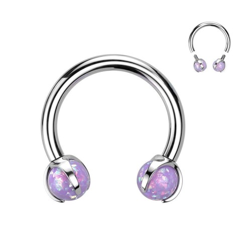 Piercing - podkova TITAN s opálovými kuličkami (fialová)