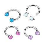 Piercing - podkova TITAN s opálovými kuličkami (fialová)