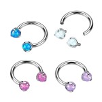 Piercing - podkova TITAN s opálovými kuličkami (modrá)