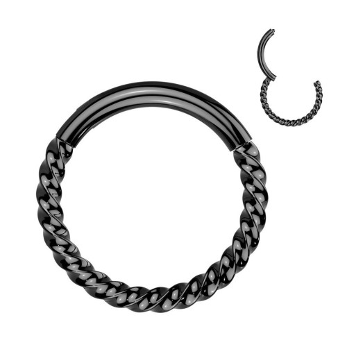 Černý piercing segment kruh TITAN kroucený (1,2 x 8 mm)