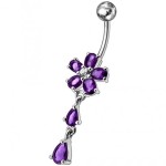 Stříbrný piercing do pupíku - kytička (růžová)