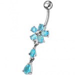 Stříbrný piercing do pupíku - kytička (růžová)