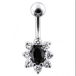 Stříbrný piercing do pupíku (čirá/tyrkysová)