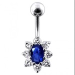 Stříbrný piercing do pupíku (čirá/tyrkysová)