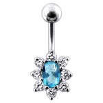 Stříbrný piercing do pupíku (čirá/tyrkysová)