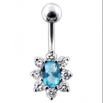 Stříbrný piercing do pupíku (čirá/růžová)