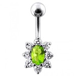 Stříbrný piercing do pupíku (čirá/růžová)