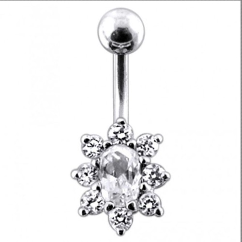 Stříbrný piercing do pupíku (čirá/čirá)