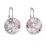 Stříbrné náušnice visací s krystaly Swarovski růžové kulaté 31176.3