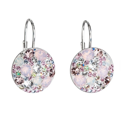 Stříbrné náušnice visací s krystaly Swarovski růžové kulaté 31176.3