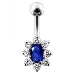 Stříbrný piercing do pupíku (čirá/tmavě  fialová)