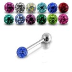 Piercing do jazyka s krystaly Crystals From Swarovski (růžová)