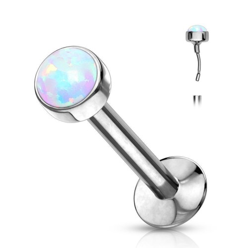 Piercing labreta chirurgická ocel s bílým opálem (0,8 x 6 x 2 mm)
